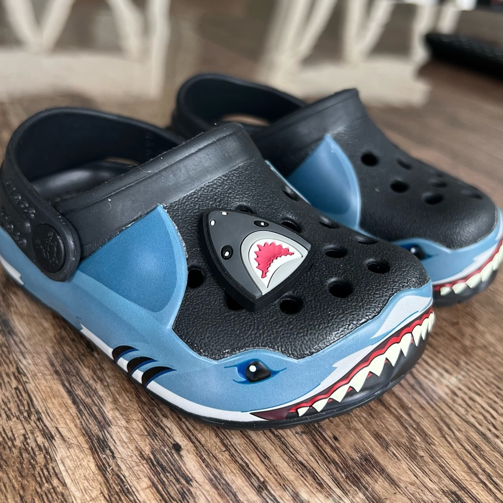 CROCS Kids Shark Shoes - Black and Blue